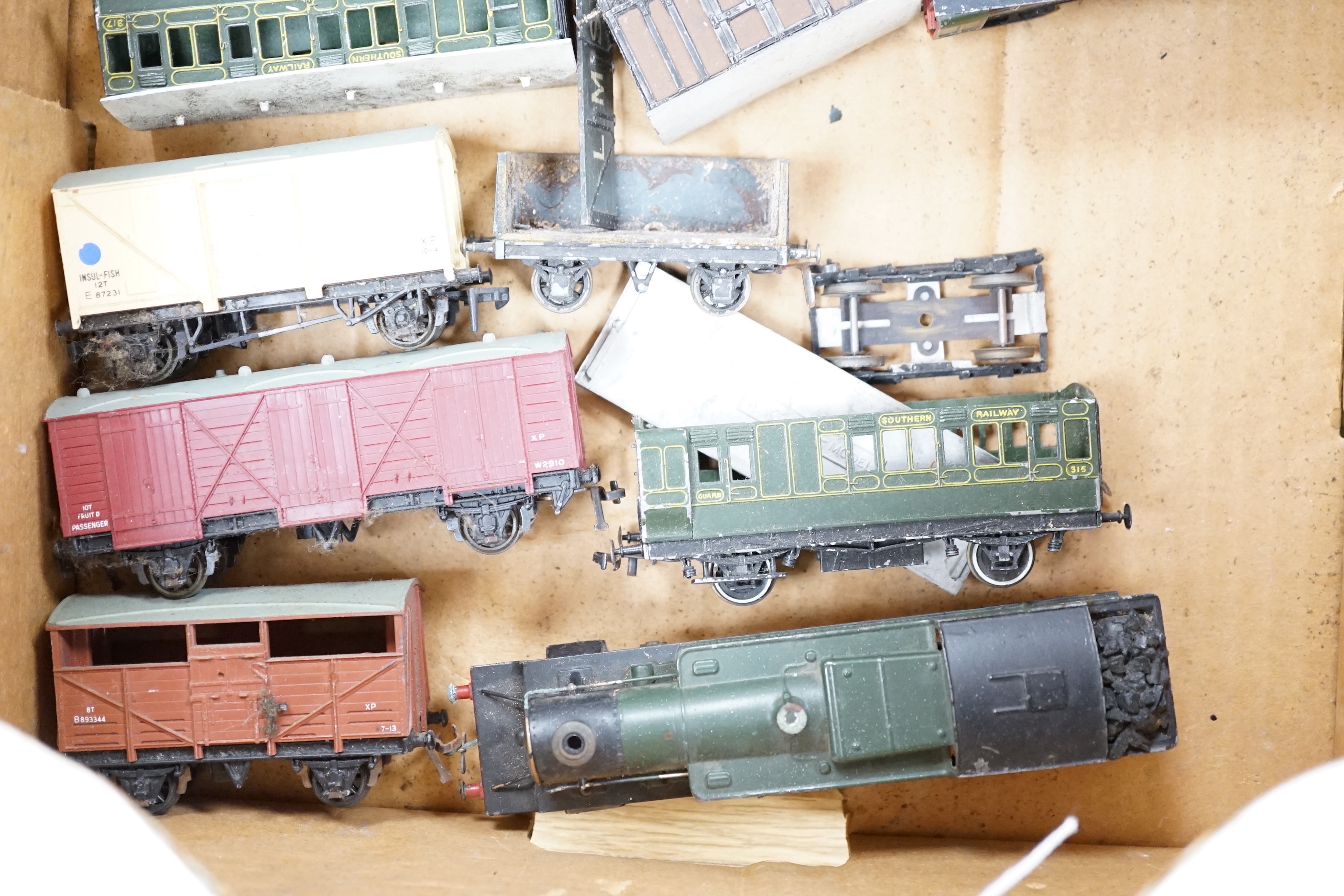 A collection of 00 gauge model, railway, most items, kit built, including two locomotives; a Stroudley terrier, an Adams G6 class, together with a Graham Farish GWR Prairie tank, and a number of Southern Railway coaches